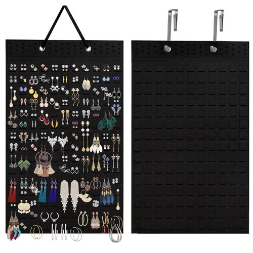 AinsListy Earring Organizer Hanging Earring Holder, Holds Up To 330 Pairs, Soft Felt Wall Mount Earring Display Holder Stud Earrings Organizer for Women Girls - 1 Pack (Include Metal Hook and Rope)
