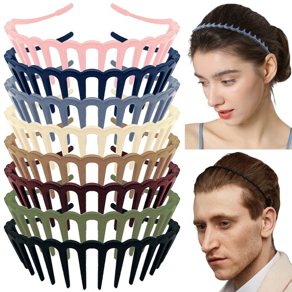 SHEHARUHI 8 PCS Zig Zag Headbands for Women and Girls Shark Teeth Plastic Hair Band 90s Non Slip Comb Spike Clear Headband