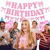 Pink Bow Birthday Party Decorations, Girls Birthday Decorations, Includes Tablecover, Glitter Bow Happy Birthday Banner Garland, Latex Balloon, Cake Topper&Cupcake Topper for Bridal Bow Party Supplies
