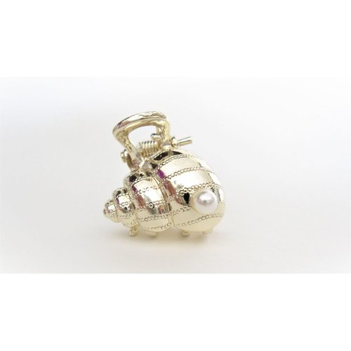 Generic Small gold metal and pearl seashell hair claw clip bridal clip
