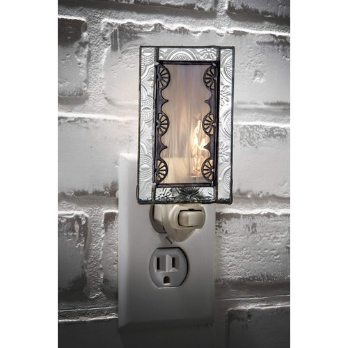 J Devlin Glass Art Stained Glass Night Light, Vintage Grey, Gray, Decorative, Plug in nightlight for Bedroom/Bathroom/Stairway/Hallway Home Decor NTL 144