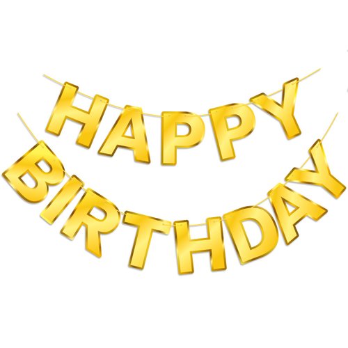 Gold Happy Birthday Banner Sign, Golden Border Happy Birthday Bunting Banner Flag Garland for Kid...