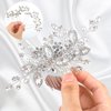 Geosar 5 Pieces Crystal Bride Wedding Hair Comb Silver Bridal Hair Pieces Pearl Rhinestone Bridal Hair Clip Flower Hair Side Combs Women