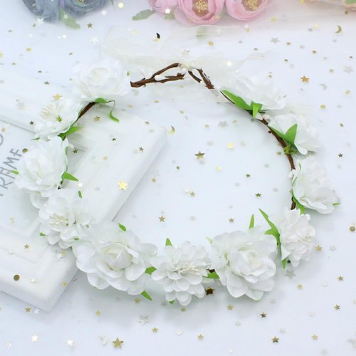 AKOAK 1 Pack Flower Crown, Bohemian Wreath for Girls Floral Tiara, Wedding Headband, Bride Bohemi...