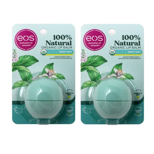 eos Sweet Mint Organic Lip Balm - Natural Shea, Gluten-Free, for Sensitive Skin 0.25 oz (Pack of 2)