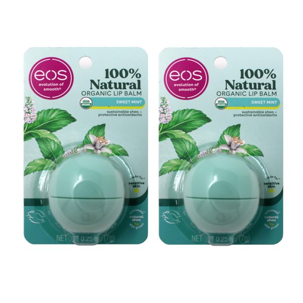 eos Sweet Mint Organic Lip Balm - Natural Shea, Gluten-Free, for Sensitive Skin 0.25 oz (Pack of 2)