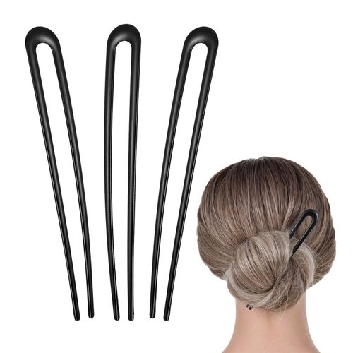 3Pcs French Pin Extra Long French Hair Pin U Shaped Hair Pins for Women Hair Fork Sticks French Twist Hair Pin for Long Thick Chignon Hair Pins for Buns Hair Accessories 5.91in (black)
