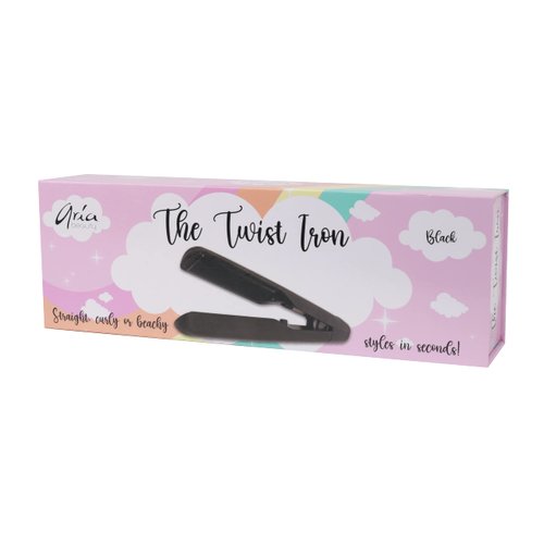 Aria Beauty Twist Iron, Dual Voltage Hair Straightener and Curler 2-in-1, Black Tourmaline Ceramic Flat Iron for Straightening & Curl Hair with Digital Display for All Hair Types