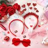 MTLEE 8 Pcs Valentines Day Red Heart Head Bopper Headband and Heart Shaped Sunglasses Transparent Candy Color Rimless Eyewear