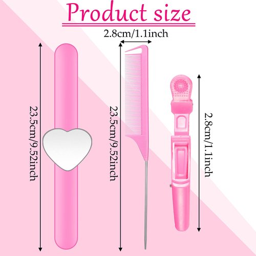 Nuenen Hair Braiding Tools 7 Pieces Set Including Magnetic Pin Wristband, Stainless Steel Rat Tail Combs, and Wide Teeth Alligator Sectioning Hair Clips (Pink)