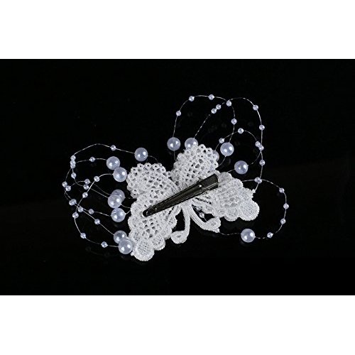 Crochet White Butterfly and Pearl Hair Clip Hair Accessories, Hairpin Bridal Hair, Wedding Hair, Bride Hair Jewelry