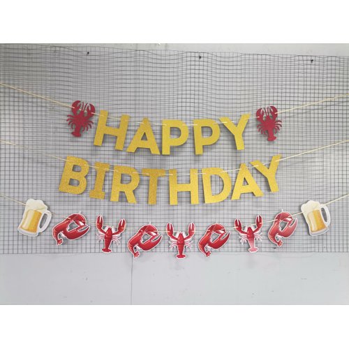 26Pcs Seafood Boil Party Decorations Glitter Crawfish Birthday Banner & Balloons & Hanging Swirls for Crawfish Boil Birthday Party Supplies