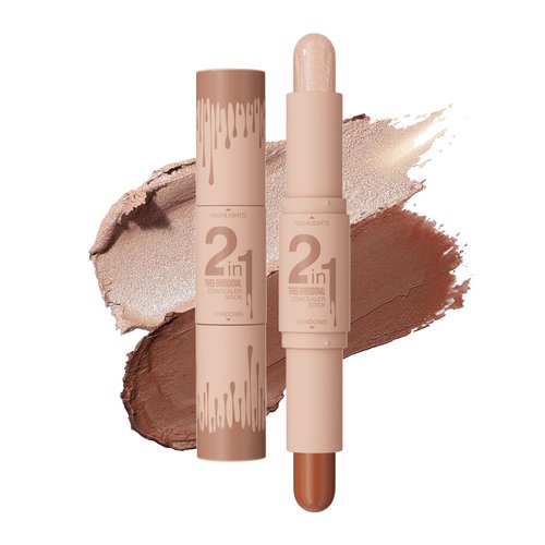 Cream Contour Stick, Dual-Ended Highlighter Stick, Face Contour Makeup, Highlighter Makeup, Long-Lasting & Waterproof, Cream Bronzer & Highlight Sticks Make Up Kit (Pearl White, Dark Brown)