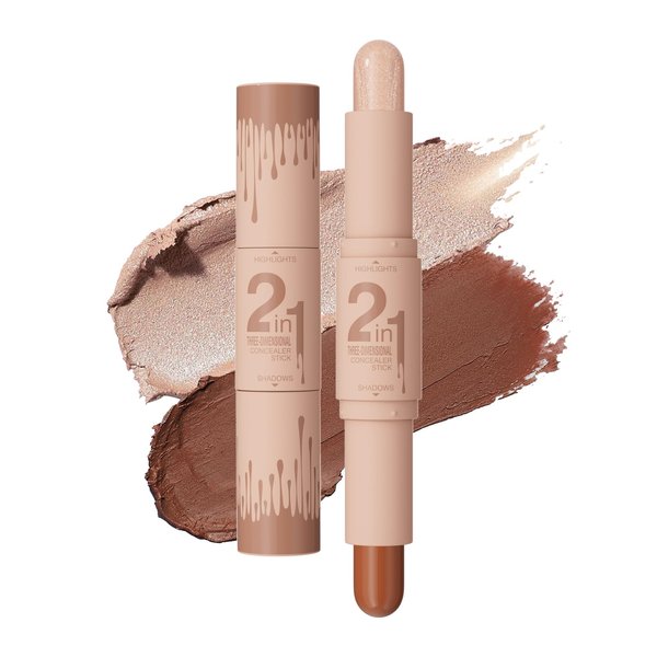 Cream Contour Stick, Dual-Ended Highlighter Stick, Face Contour Makeup, Highlighter Makeup, Long-Lasting & Waterproof, Cream Bronzer & Highlight Sticks Make Up Kit (Pearl White, Dark Brown)