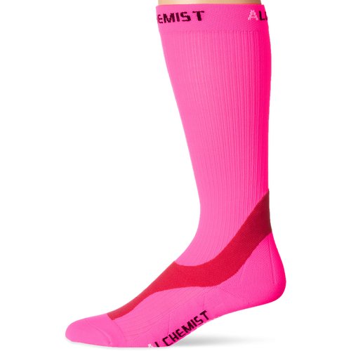 Alchemist RX Compression Socks (Men, Women) – for Running, Cycling, Basketball, Training, Flight Travel and Recovery of Swollen Legs and Feet, Shin Splints – Pink Knee High Stockings, Small