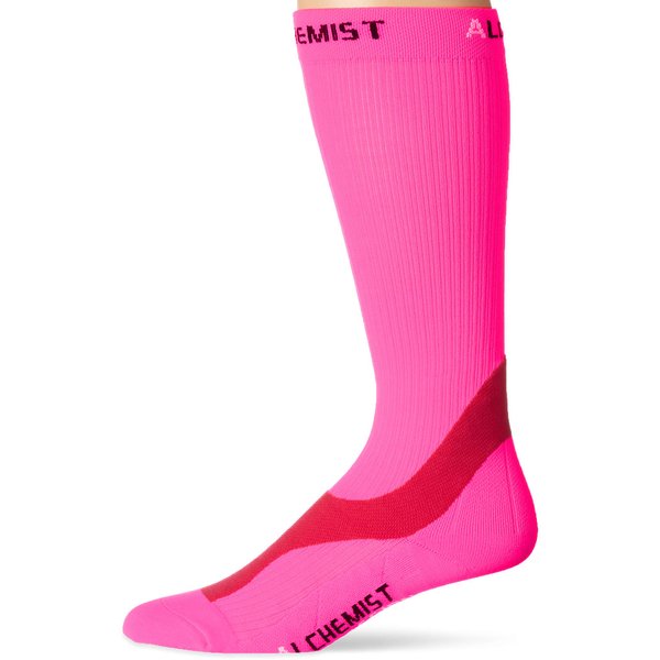 Alchemist RX Compression Socks (Men, Women) – for Running, Cycling, Basketball, Training, Flight Travel and Recovery of Swollen Legs and Feet, Shin Splints – Pink Knee High Stockings, Small