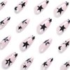 Maigitur Black Star Press on Nails Medium Almond Fake Nails with Design Rhinestone Stick on Nails Acrylic Nails Star False Nails Glossy Natural Nude Glue on Nails for Women Girls Manicure 24Pcs