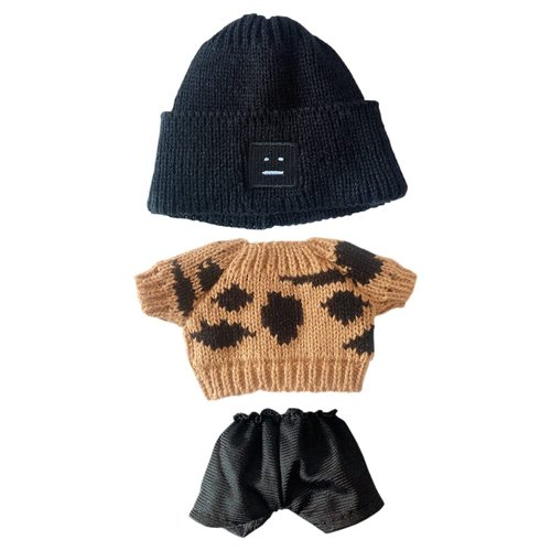 niannyyhouse Hat Leopard Sweater Pants 3-Piece Set Dress Up 7.8in（20cm） Plush Doll Clothes Accessories