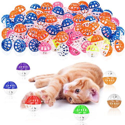 Hungdao 100 Pieces Cat Toys Balls with Bells Plastic Lattice Jingle Balls for Kitten 1.5 Inch Slotted Balls Small Cat Ball Bulk for Indoor Kitten Chase Pounce Rattle Play Toys, Assorted Color