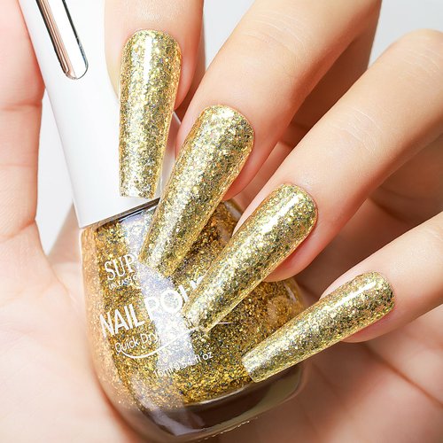 SUPWEE Gold Nail Polish Quick Dry Christmas Nail Polish Shimmer Holographic Nail Lacquer Shimmer ...