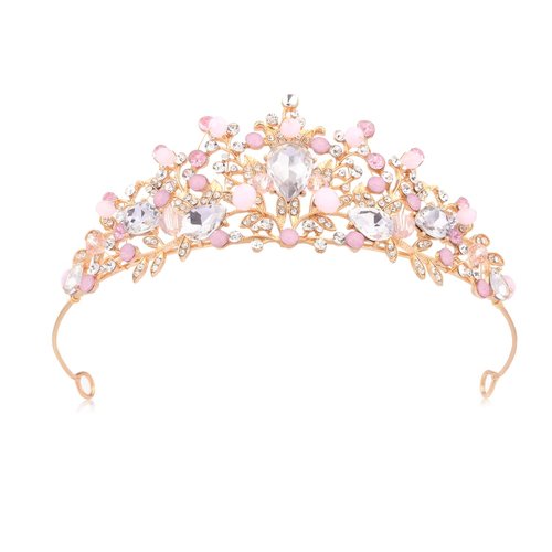 KINBOM Pink Crystal Crown, Crystal Tiara Sweet Princess Crystal Crown Headband for Girls for Christmas Birthday Party Celebration Costume