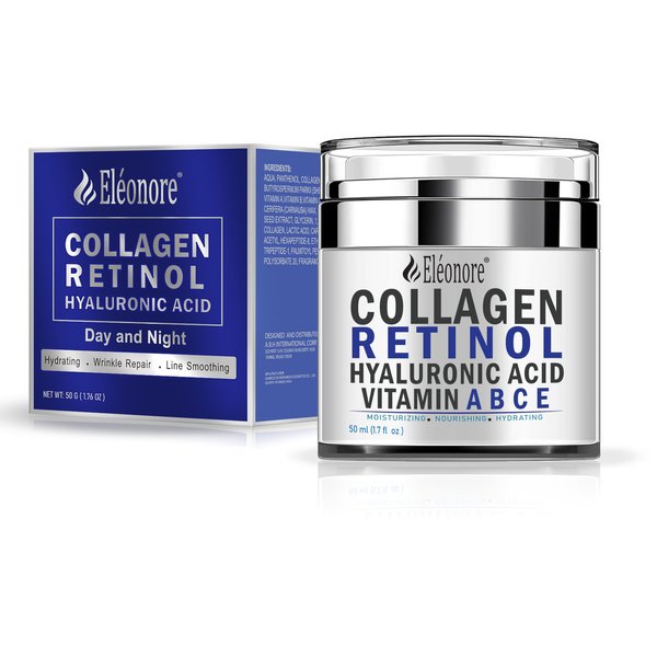 Eléonore: All Natural Face Moisturizer cream, Collagen Botanical Stem Cells Cream for Skin with Retinol, Hyaluronic Acid, 4 vitamins added- Anti Aging Anti Wrinkle Day & Night Facial Cream 1.7 Oz/50ml