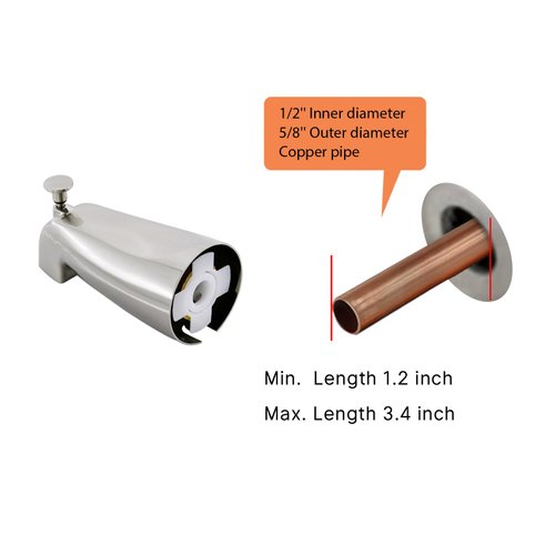 Slip Fit Tub Spout with Pull-Up Diverter for 1/2 inch Copper Tube, Brushed Nickel