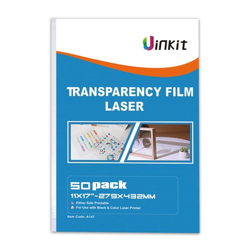 Uinkit 11x17 Laser Transparency Film OHP 50 Pack Acetate Sheets Clear Overhead Projector Laserjet Film for Color Laser Jet Printer and Copier A3 Menu Size 11 x 17 50 Pack Uinkit