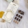 Short Press on Nails Coffee-Brown Square Fake Nails Gold Foil Leaves Designs Acrylic Nails Glossy Light Coffee Fall Nails Minimalist Style Glue on Nails Short Nails for Women Girls Autumn Nails