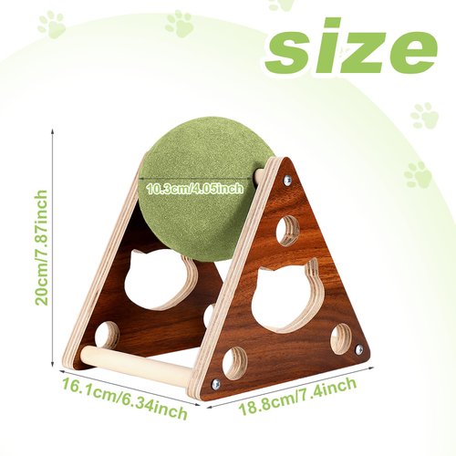 lasuroa Cat Mint Ball Toy, Catnip Ball with Wood Stand Rotatable Catnip Roller Ball Funny Cat Nip Balls Catnip Floor Toys Catnip Toy for Cat Playing (Green)