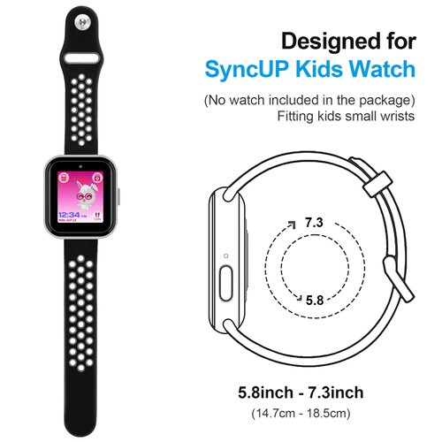 NewJourney 2 Pack SyncUP Kids Watch Band Replacement, Breathable Soft Silicone Sport Wrist Strap Compatible with T-Mobile SyncUP Kids Watch for Boys Girls (Black&Grey+NightBlue&White)