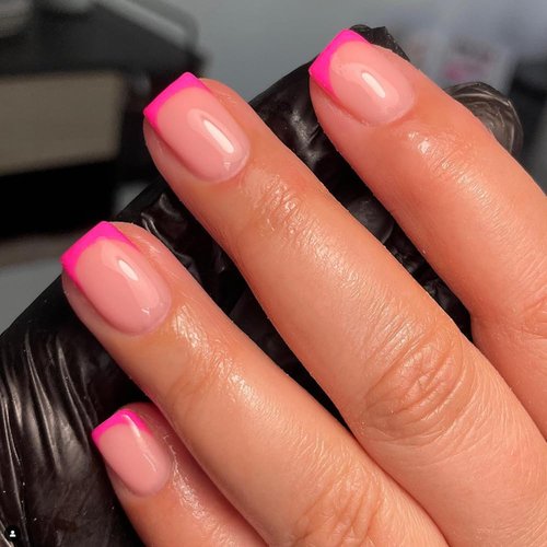 30 PCS Hot Pink French Tip Press on Nails Short Square Nails,SXVME Fake Nails Glue on Nails Short,Acrylic Nails False Nails,Stick on Nails Gel Nails Press ons