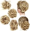 WILLBOND 4 Pcs Messy Hair Bun Hairpiece Tousled Updo for Women Hair Extensions Straight Short Ponytail Elastic Scrunchies Curly Hair Accessories (Honey Blonde mix Bleach Blonde/27T613, Basic Style)