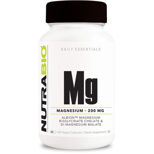 NutraBio Reacted Magnesium Supplement - Muscle Relaxation - Bone Formation - 120 Vegetable Capsules, 200mg per Serving