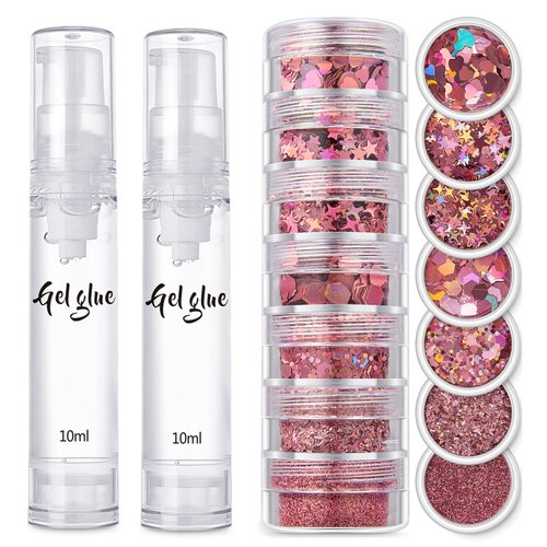 Body Glitter+Gel Kit,JASSINS Holographic Face Glitter,7 Style Fine Glitter for Art Nail,Hair, Eye,Eyeshadow Makeup