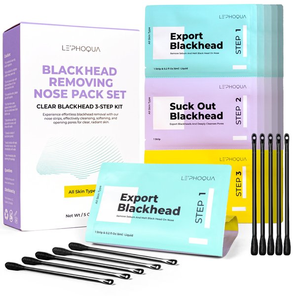 Nose Strips Blackhead Remover - Deep Cleansing Charcoal Nose Pore Strips for Effective Pore Treatment and Blackhead Extraction, Clear Blackhead 3-Step Kit, Pore Melting&Soothing Sheets(5 pack)