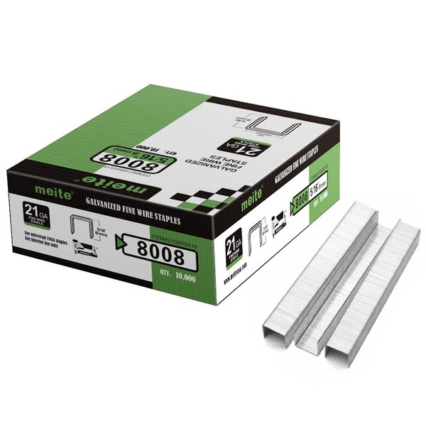 meite 21 Gauge 1/2-Inch Crown with 5/16-Inch Length Upholstery Staples Galvanized Fine Wire Staples Compatible for MT8016 Stapler (10,000 Pcs/Box)