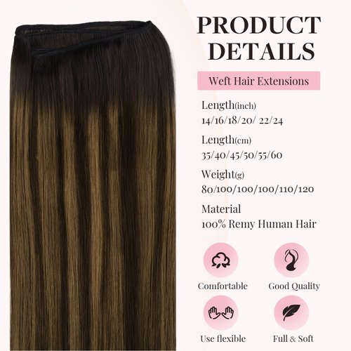 MAXITA Sew in Hair Extensions Real Human Hair 16 Inch 100g Balayage Dark Brown Mixed Chestnut Brown Weft Hair Extensions Human Hair Double Weft Hairpieces Soft Stright Nutural Hair for Women