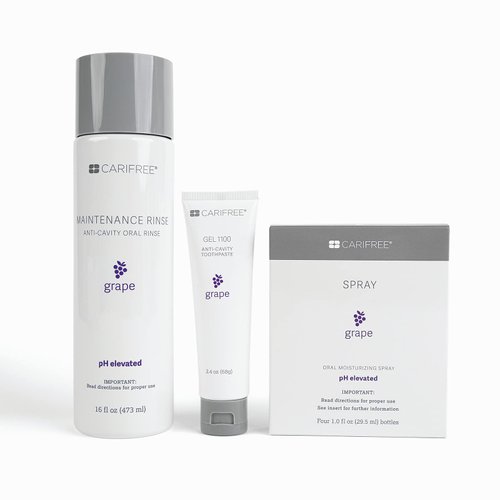 CariFree Maintenance & Prevention Starter Kit, Grape | Anti-Cavity Fluoride Toothpaste & Mouthwash Freshens Breath and Moistens Mouth | Dentist Recommended for Oral Care (Grape, 3 Piece Set)