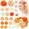 BBTO 21 Pieces Flower Hair Clip Rose Hair Clips Hair Barrettes for Women Flower Hair Accessories Boho Bride Claw Clip Hairpin Brooch Pin Headpiece for Girls Wedding (Orange)