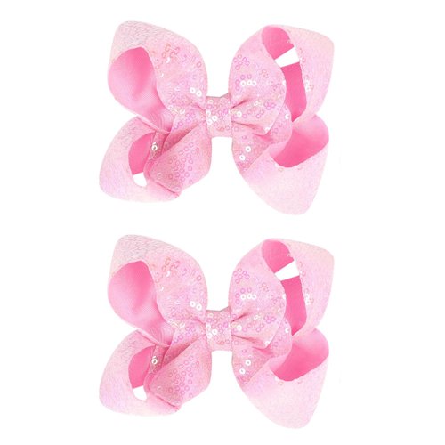 2 PCS Enchanting 5-Inch Fairy Fashion Bow Hairpin: Multicolor Option Sequins Hair Clip for Kids and Teenage Girls (Pink)