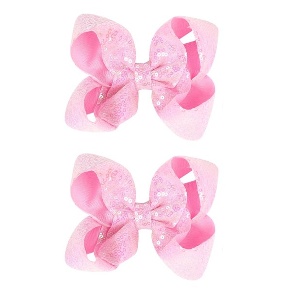 2 PCS Enchanting 5-Inch Fairy Fashion Bow Hairpin: Multicolor Option Sequins Hair Clip for Kids and Teenage Girls (Pink)