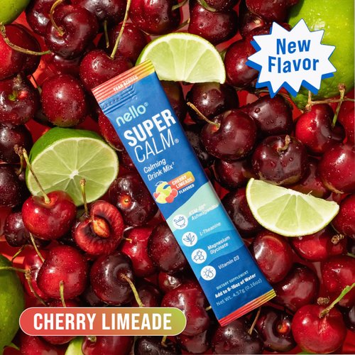 Nello Supercalm Drink Mix - Ashwagandha KSM 66, Magnesium Glycinate & L-Theanine Supplement - Ashwagandha Root Extract - Focus and Relaxation Support (20 Travel Packets) - Cherry Limeade