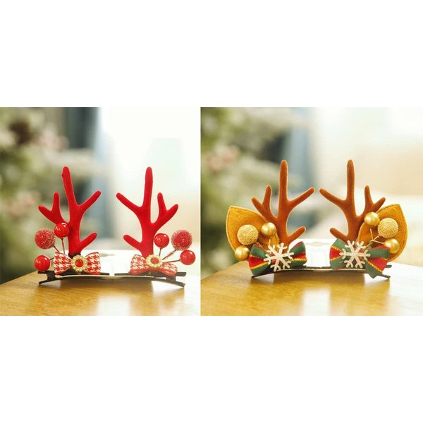 E EMZHOLE 2 Pairs Girls Novelty Antler Hair Clip Women Hair Barrettes Cute Deer Horn and Ears Christmas Hair Pins Xmas Party Supplies Christmas Reindeer Hair Accessories Holiday for Kids Adults (02)