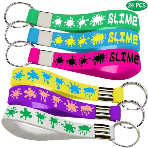 Oringaga 24PCS Rainbow Slime Silicone Keychains Slime Rubber Keyrings -Art Paint Party Supplies Decorations Birthday Baby Shower Party Favors Prize