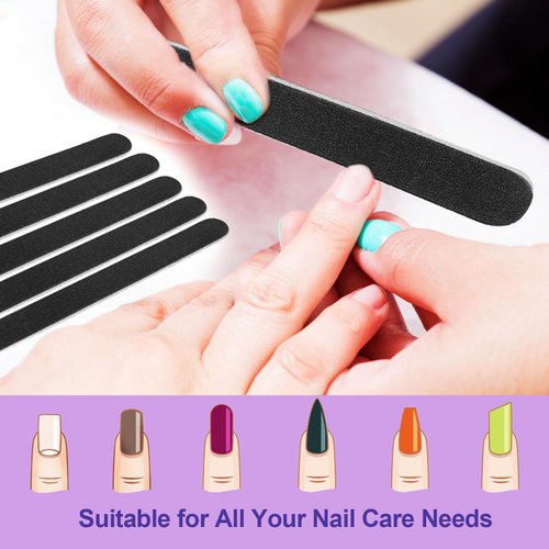Emery Board Nail Files (24 Pack), 100/180 Grit Wooden Nail File for Natural Nails, 7 Inches Emory Filers Manicure Tool Set Disposable Nail File for Home Salon Black