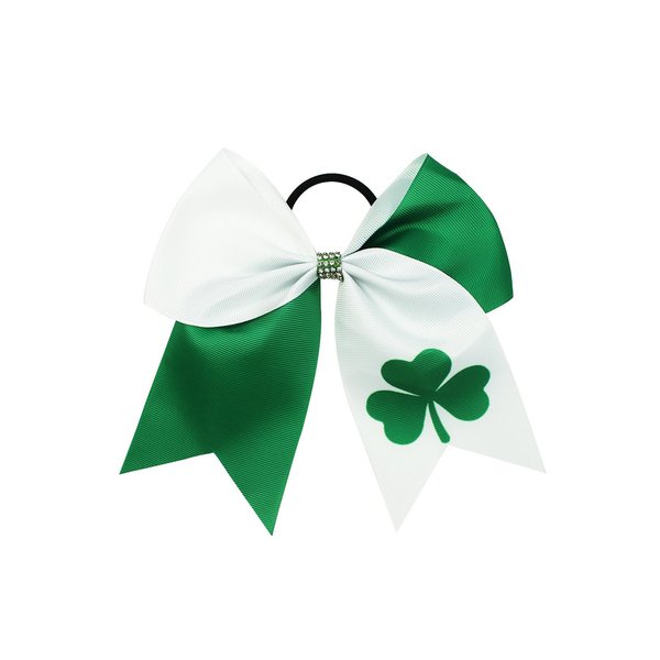 St. Patrick's Green Cheer Bow Ponytail Holder Cheerleader Girls Big Hair Bow Tie JHSP13 (Cheer Bow -C)