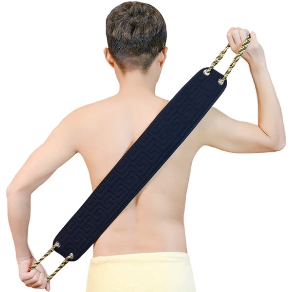 Exfoliating Back Scrubber for Shower, Enhanced Handle, Extra Long Bath Brush Towel, Back Skin Mud Rubbing Artifact, Double-Sided Design (Blue)