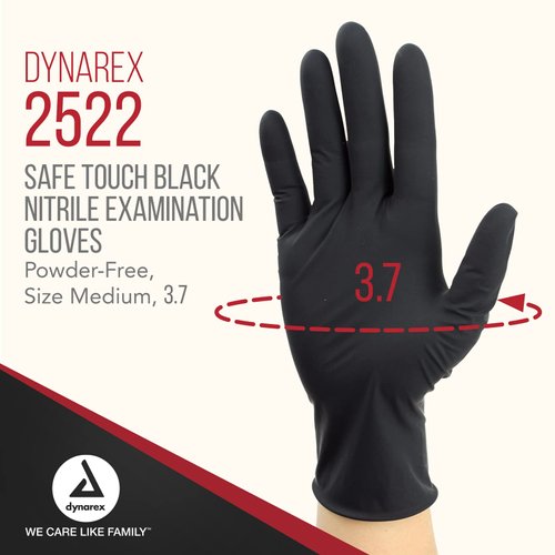 Dynarex Safe-Touch Black Disposable Nitrile Exam Gloves, Powder-Free, Used in Healthcare and Professional Settings, Law Enforcement, Tattoo, Salon or Spa, Medium, 1 Box of 100 Gloves