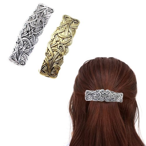 iRIIRIO 2pcs Viking Celtic Knot Hair Clips Vintage Hair Barrettes French Hair Clips Engraved Headwear for Women Girls (Silver, Bronze)